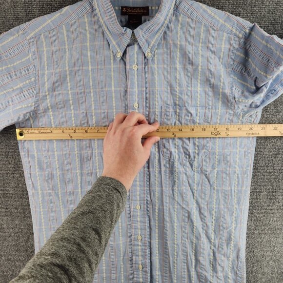 Brooks Brothers Seersucker Textured Short Sleeve XL Cotton Blue Plaid Woven - Picture 6 of 16
